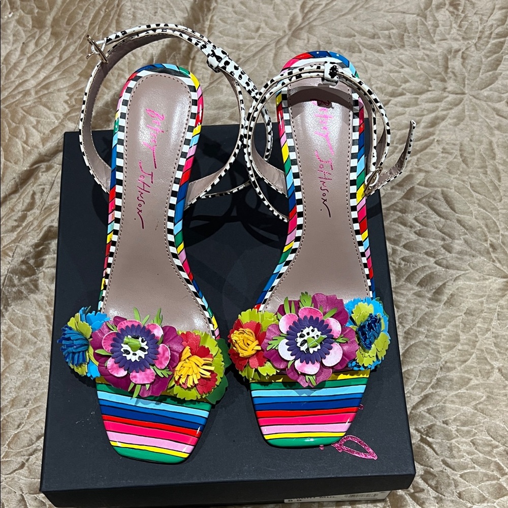 Betsey Johnson Multicolor Floral Striped Heels